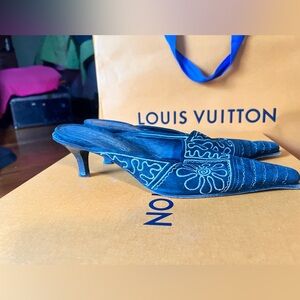 90s Via Spiga suede mule kitten heel size 10